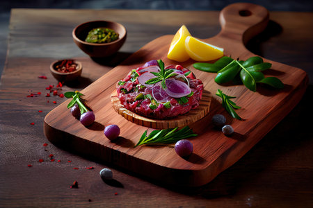 Tasty Beef tartare with capers Ai generated imageの写真素材