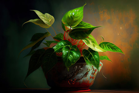 Tropical green leaves, loves and cares for house plant Ai generated imageの写真素材