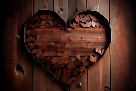 Heart shape on wood Ai generated imageの写真素材