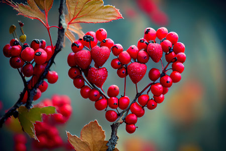 Heart shaped red berries Ai generated imageの写真素材