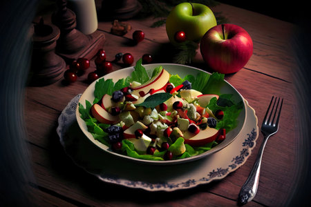 Delicious Homemade Salad with Apples Ai generated imageの写真素材