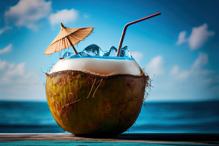 Fresh Coconut Water fresh cocktail in natural coconut Ai generated image