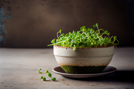 Natural Alfalfa Microgreens in ceramic Ai generated imageの写真素材