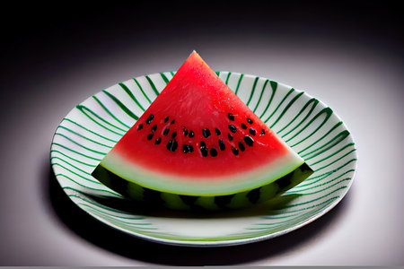 Delicious Watermelon slice on white plate Ai generative
