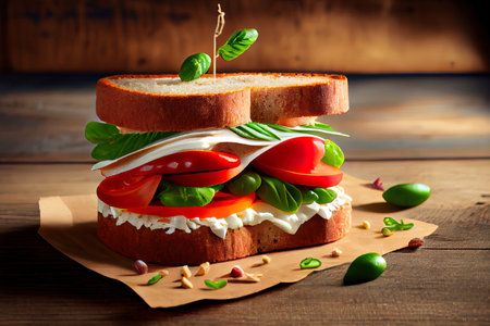 Eatable Appetizing fresh healthy sandwich Ai generativeの写真素材