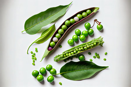 Natural Garden green peas pods on white background Ai generative
