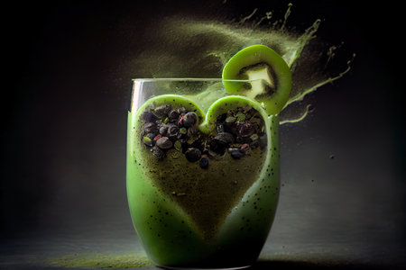 surprising Green smoothie with heart Ai generativeの写真素材