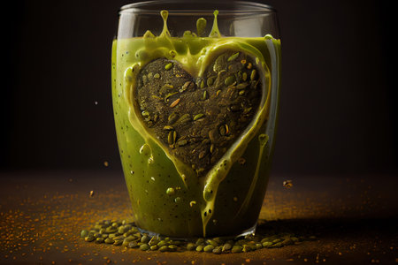 Exceptional Green smoothie with heart Ai generativeの写真素材