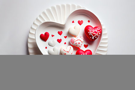 Surprising Heart-shaped plate and Valentines Day decorations on table Ai generativeの写真素材
