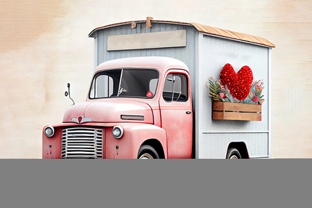 Original Valentine Delivery Truck Printable Ai generativeの写真素材