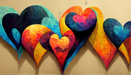 Two hearts are a symbol of love one sprinkled with bright blue powder and the other Ai generativeの素材