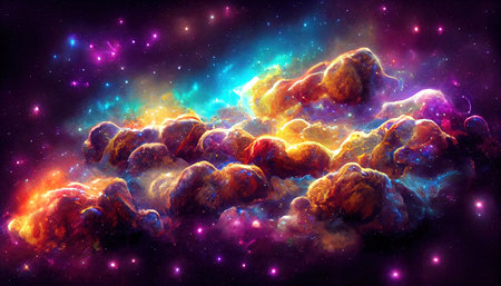 Nebula and galaxies, science fiction wallpaper. Beauty of deep space. Billions of galaxies in the universe. Cosmic art background 3d render Ai generativeの素材