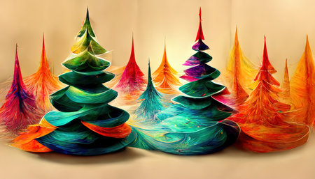 Abstract fantasy festive christmas tree background header wallpaper background 3d illustration. Ai generativeの素材