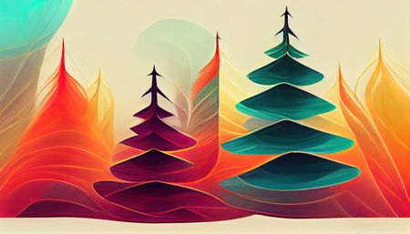 Colorful abstract christmas tree background header wallpaper illustration. Generative Aiの素材
