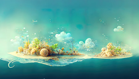 3d rendering. low polygonal island. adventure relax concept. Generative Aiの素材
