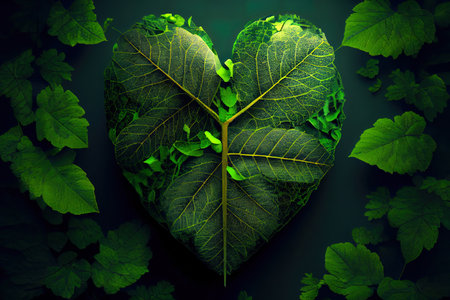 Pretty green heart illustration with isolated background. Generative Aiの素材