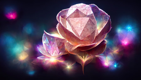 Luminous background with two hearts and roses valentine day. Generative Aiの素材