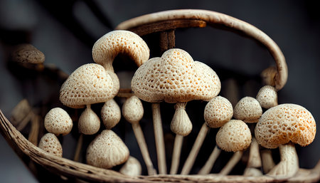 High Angle View Of Mushrooms In Basket. Generative Aiの素材