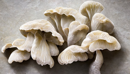 White mushrooms fresh ripe mushrooms on white background. Generative Aiの素材