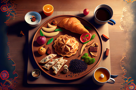 Celebration of ramadan with a wonderful table full of meals and drinks arabic muslim culture. Generative Aiの素材