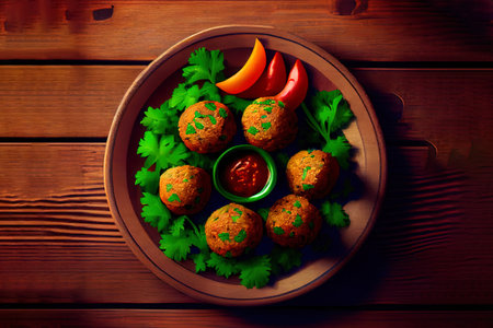Falafel, hummus and pita. middle eastern or arabic dishes . halal food. top view. Generative Aiの素材