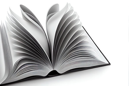 Book opened up against pure white background. Generative Aiの素材