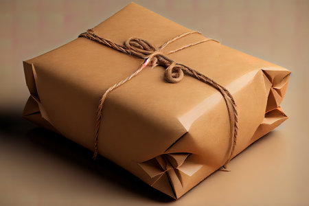 Pile parcel wrapped with brown kraft paper and tied with twine. Generative Aiの素材