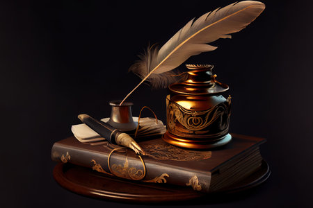 Feather parchment candles realistic background poster. Generative Aiの素材