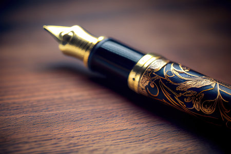 Fountain pen on an ancient handwritten lette. Generative Aiの素材