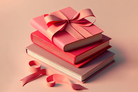 Background of table with books and flowers. Generative Aiの素材