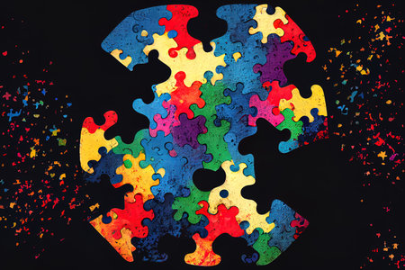 Puzzle pieces and colorful paint splashes. Generative Aiの素材
