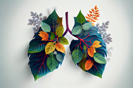 Abstract human lung vector with leaves concept. Generative Aiの素材