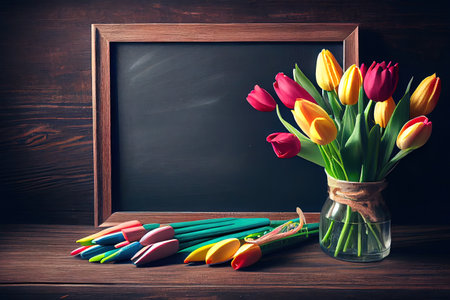 Frame chalkboard with tulip and shawls. Generative Aiの素材