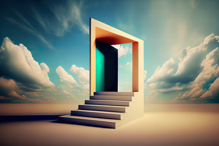 Book steps leading to door against sky. Generative Aiの素材