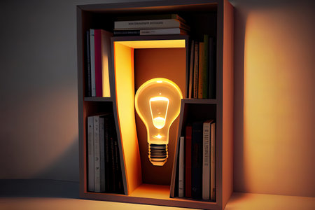 3d bookshelf in form of bulb. Generative Aiの素材