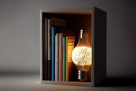 3d Wooden bookshelf in form of bulb. Generative Aiの素材