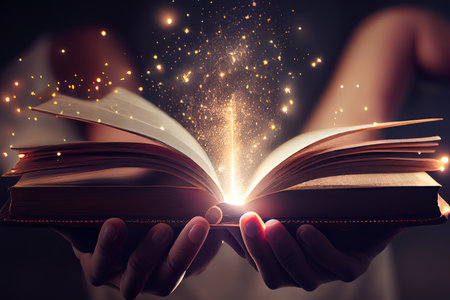 Hand holding bible book up to the sky. Generative Aiの素材