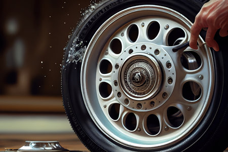Coated wheels cleaning in hand. Generative Aiの素材