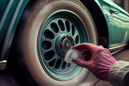 Coated wheels cleaning in hand. Generative Aiの素材
