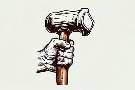 Handyman Hand Fist Holding a Hammer Cartoon. Generative Aiの素材