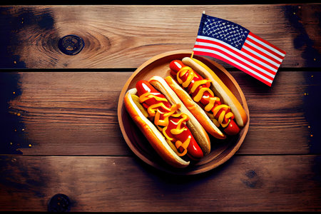 USA national holiday Labor Day, Memorial Day, Flag Day, 4th of July hot dogs. Generative Aiの素材