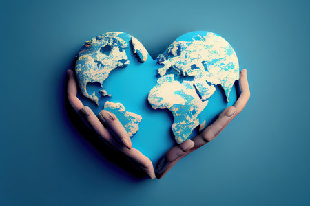 Forming heart shape isolated on blue background. Generative Aiの素材