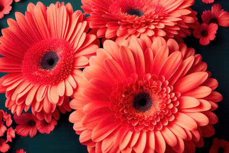 Floral flat lay greeting card template with beautiful gerberas. Generative Aiの素材