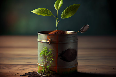 New sprout inside an old tin can. Generative Aiの素材