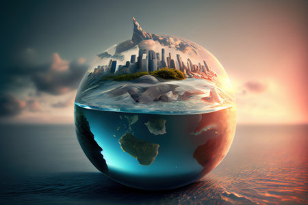 Global warming with earth on fire. Generative Aiの素材