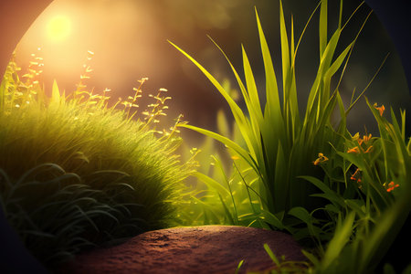 Earth grass at garden in morning, ecology and world sustainable environment concept. Generative Aiの素材