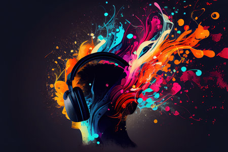 Music is the medicine of the mind lettering with headphone. Generative Aiの素材