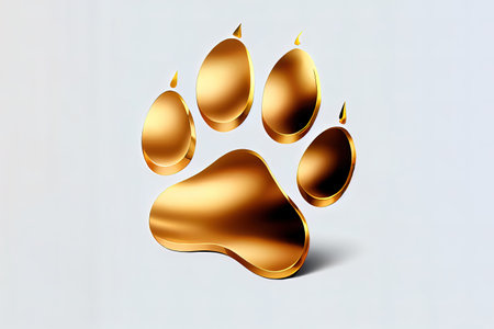 3D gold foil pet paw on the white background. Generative Aiの素材