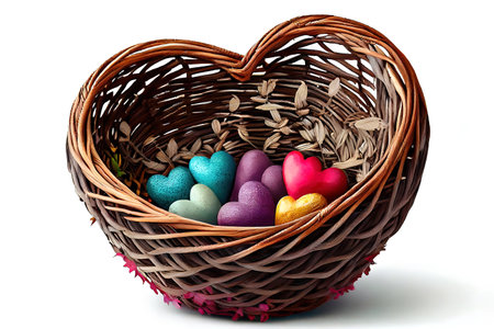 Easter eggs in basket with tulips and blank frame. Generative Aiの素材