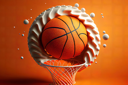 Ball background with watercolor basketball basket. Generative Aiの素材